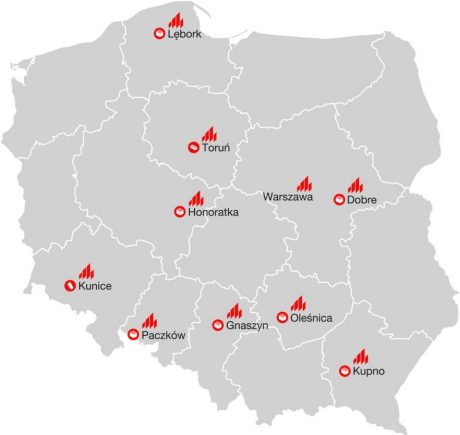 Mapa zakładów Wienerberger