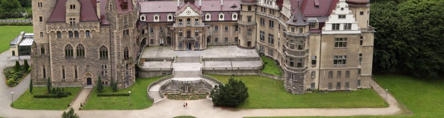 Pałac w miejscowości Moszna po renowacji dachu dachówką karpiówką żłobkowaną mahoniową