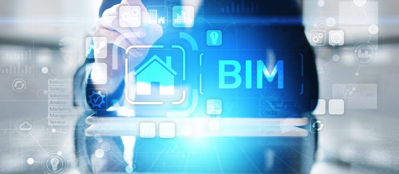 BIM Building Information Modeling Technology concept on virtual screen.