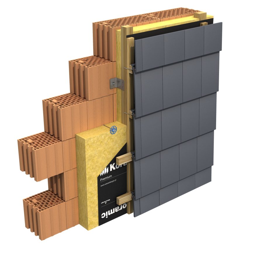 Ściana trójwarstwowa z dachówką na elewacji