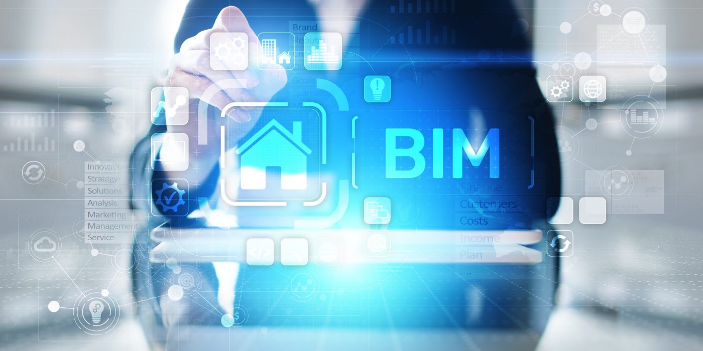 BIM Building Information Modeling Technology concept on virtual screen.