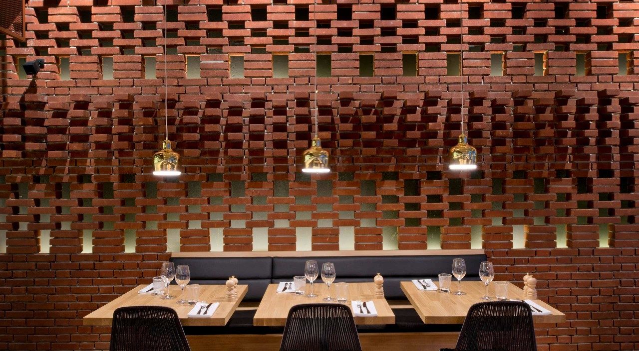 Egala Koraalrood VB WF | New Construction Restaurant Colonel | Brussels, Belgium | Architect: Dirk de Leeuw Architecten, Brussels, in collaboration with Diego Carrion and Cécile Grosjean | Client: BVO Food sprl | Completion Date: 2015-01-01