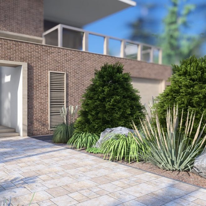 Render posesji z kostką brukową Ventura w kolorze milo