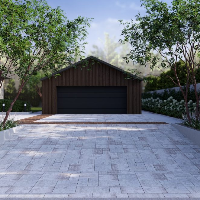 Render posesji z kostką brukową Ventura w kolorze taupe