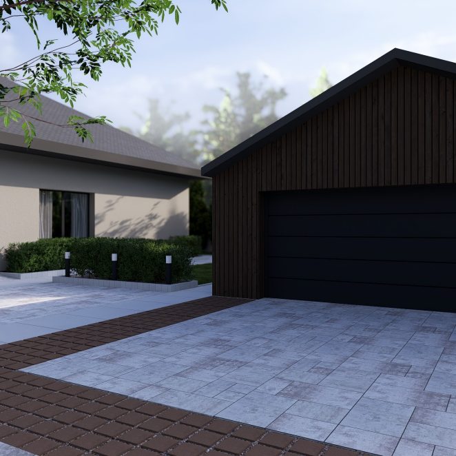 Render posesji z kostką brukową Ventura w kolorze taupe