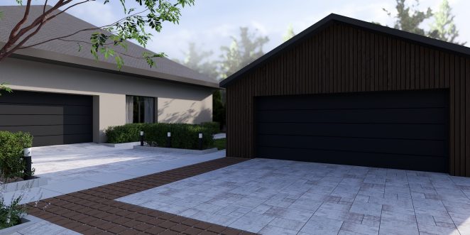 Render posesji z kostką brukową Ventura w kolorze taupe