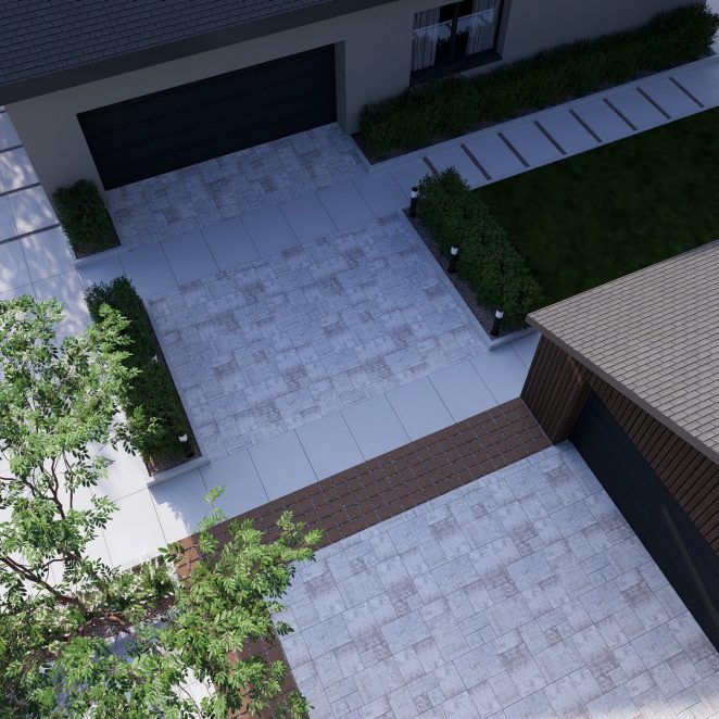 Render posesji z kostką brukową Ventura w kolorze taupe