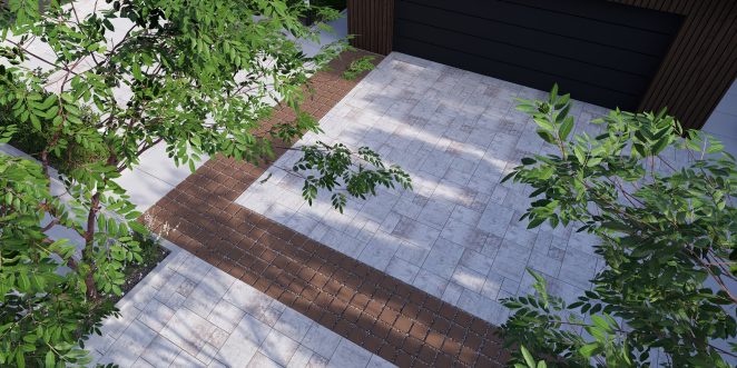 Render posesji z kostką brukową Ventura w kolorze taupe