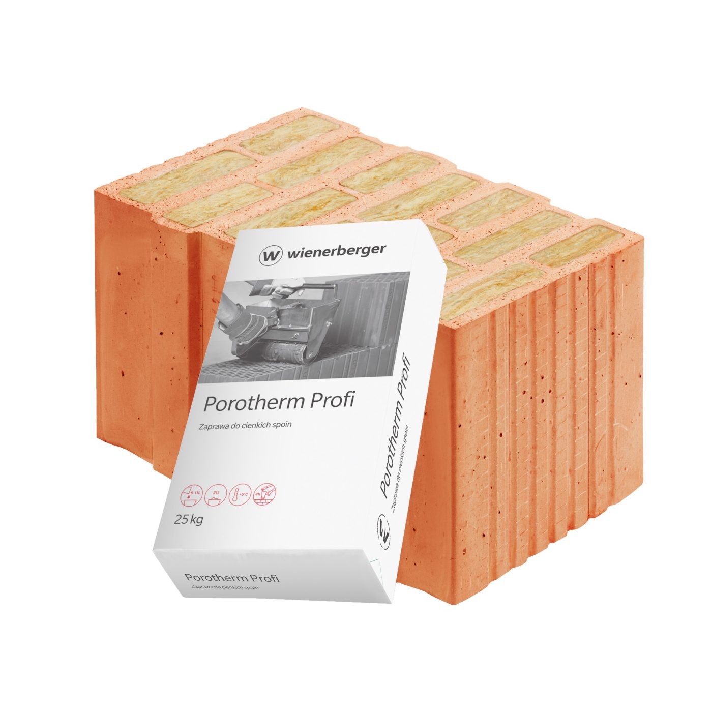 Szlifowany pustak ceramiczny wypełniany wełną mineralną Porotherm 44 T Profi